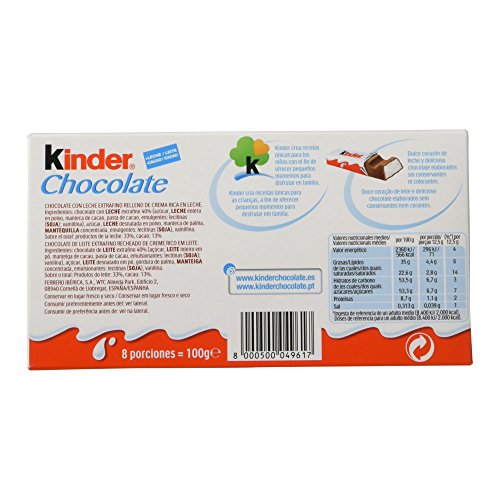 Kinder Chocolate - Barritas de Chocolate con Leche - 8 unidades x 12.5 g