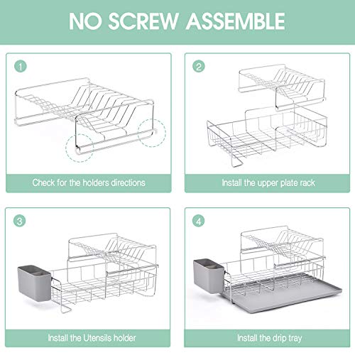 Kingrack - Escurridor de platos de acero, estante de secado con soporte extraíble para cubiertos y bandeja de goteo, escurridor compacto, escurridor de platos, estante de almacenamiento