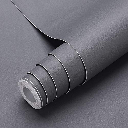 KINLO 61 * 500cm Pegatinas Decorativas de Puerta Muebles Vinilo Papel Adhesivo Gris Oscuro Mate Aumento del Grosor Pintado Pared Impermeable de PVC para Dormitorio/Sala/Aparador, a Prueba de Agua