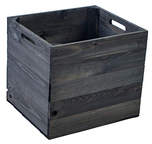 Kistenkolli Altes Land - Juego de 2 cajas de madera compatibles con todas las estanterías de Kallax y Expidit, cajas de vino, cajas de frutas, dimensiones 33 x 37,5 x 32,5 cm, Negro