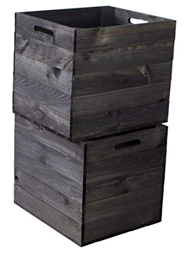 Kistenkolli Altes Land - Juego de 2 cajas de madera compatibles con todas las estanterías de Kallax y Expidit, cajas de vino, cajas de frutas, dimensiones 33 x 37,5 x 32,5 cm, Negro