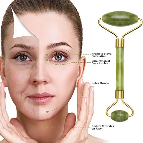 Kit de 4 Rodillo Jade Rodillo Facial Surcado Rodillo Piel con Herramienta Masaje Gua Sha Anti Envejecimiento y Arruga para Cara, Ojo, Cuello, Buen Regalo (Rodillo Surcado Verde, Rodillo de Jade Verde)