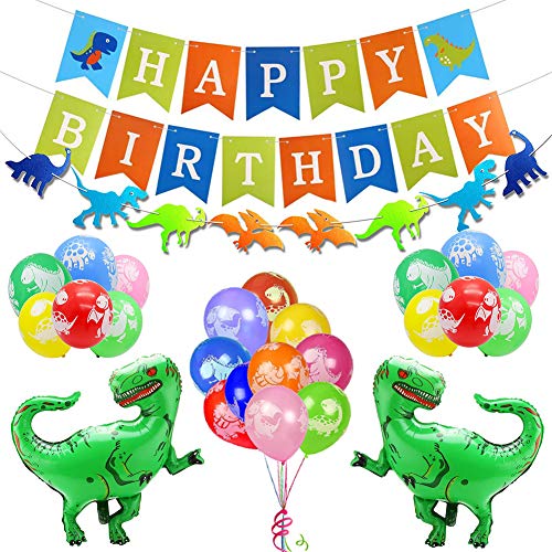 Kit de decoración de fiesta cumpleaños dinosaurio,feliz cumpleaños guirnalda, globos de papel de dino, globos latex colores artículos fiesta favores para niños chicas selva jurásico cumpleaños