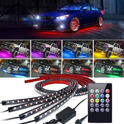 Kit de luz led de bajo brillo, 4 piezas Tira de luz decorativa de atmósfera de neón de alta intensidad para automóviles, Sistema a prueba de agua Tubo impermeable RGB 8 colores