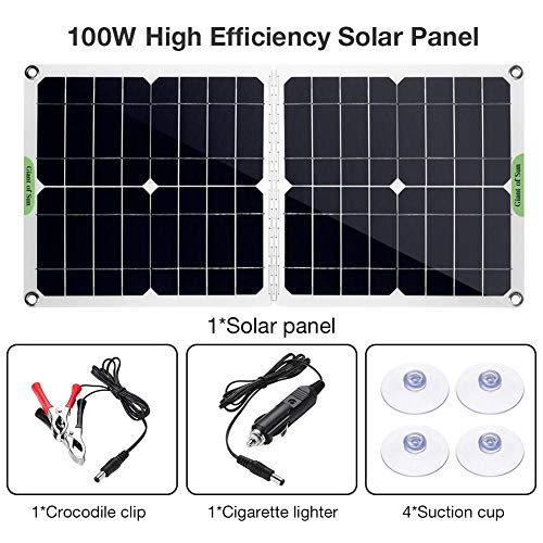 Kit de panel solar plegable de 100W 12V /5V, cargador de panel solar de células de silicio polivinílico con controlador de carga de batería de coche Mantenedor de batería de goteo solar portátil,QC3.0