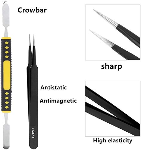 Kit de pinzas de acero inoxidable antiestático de precisión de 9 piezas