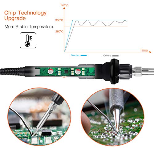 Kit de Soldador Eléctrico con Multímetro Digital,Preciva 60W Temperatura Ajustable Soldador Estaño,Soporte,50g Alambre de Soldadura,Pinzas,Bomba de Desoldar,5 Puntas y Bolsa de Herramientas etc