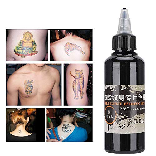 Kit de tatuajes temporales, 100 ml de tinta de tatuaje mate desechable temporal de color dibujo aerógrafo pigmento(NEGRO)