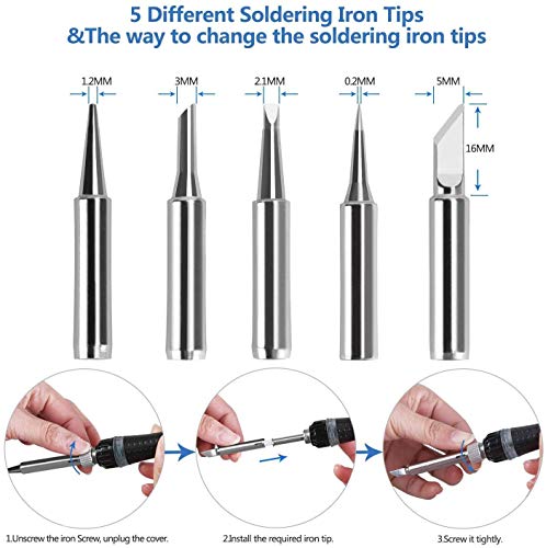 Kit del Soldador Tabiger, Soldador Electrico con Temperatura Ajustable e interruptor de encendido/apagado, 60W 220V Soldador de estaño con 5PCS diferentes puntas de soldadura, soldadura y así