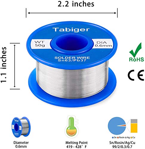 Kit del Soldador Tabiger, Soldador Electrico con Temperatura Ajustable e interruptor de encendido/apagado, 60W 220V Soldador de estaño con 5PCS diferentes puntas de soldadura, soldadura y así