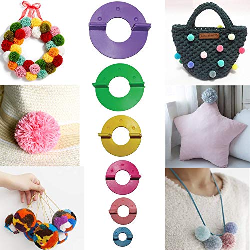 Kit Hacer Pompones 12 Piezas Plástico con Tamaños Variados por Curtzy - Maquinas de Pompones de 9, 7, 5,5, 4,5, 3,5 Y 2,5cm - Pompones para Decoraciones, Guirnaldas, Colgantes y Mas - Reusable