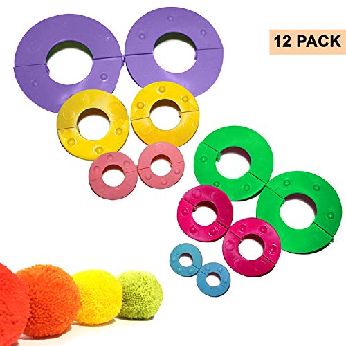 Kit Hacer Pompones 12 Piezas Plástico con Tamaños Variados por Curtzy - Maquinas de Pompones de 9, 7, 5,5, 4,5, 3,5 Y 2,5cm - Pompones para Decoraciones, Guirnaldas, Colgantes y Mas - Reusable