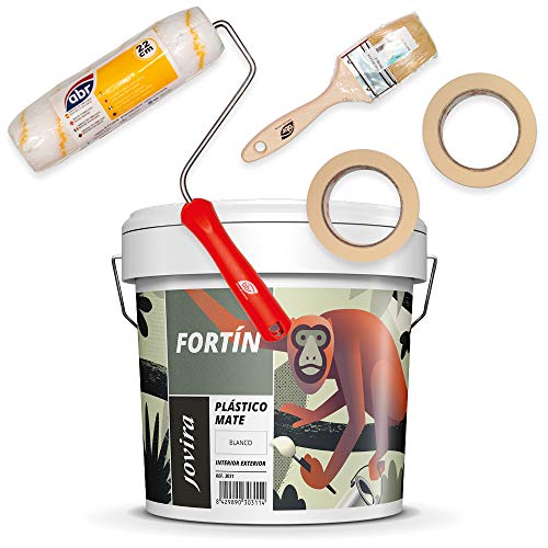 KIT PINTURA MATE EXTERIOR/INTERIOR LAVABLE 25KG + 1 RODILLO ANTIGOTA + 2 CINTAS + 1 PINCEL.