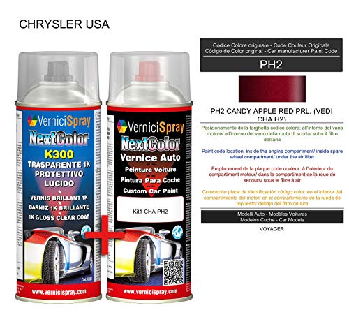 Kit Spray Pintura Coche Aerosol PH2 CANDY APPLE RED PRL. (VEDI CHA H2) - Kit de retoque de pintura carrocería en spray 400 ml producido por VerniciSpray