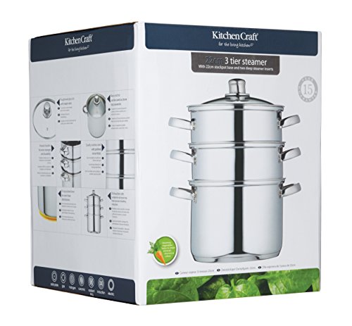 Kitchen Craft Clearview - Vaporera de 3 Pisos (Acero Inoxidable, 22 cm)