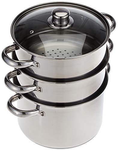 Kitchen Craft Clearview - Vaporera de 3 Pisos (Acero Inoxidable, 22 cm)