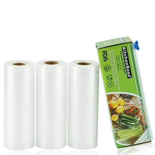 KitchenBoss Bolsas de Vacío 3 Rolls 15x500cm con Caja de Corte (No Más Tijeras) para Almacenaje de Alimentos,Sous Vide Cocina, BPA Free