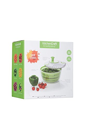 KitchenCraft Healthy Eating - Ensaladera de plástico grande sin BPA, 24,5 cm, color verde y blanco