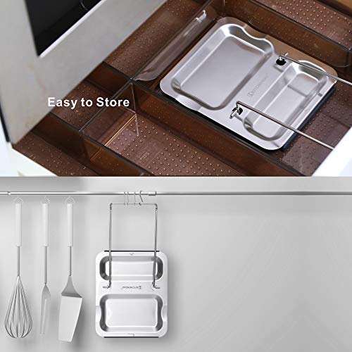 KITCHENDAO 2 en 1 Plegable Cuchara Resto y Tapa Soporte | Utensilios de Cocina Tapa Soporte con Base Antideslizante de Acero Inoxidable 304 y Apto para Uso alimentario | Evita Salpicaduras Drips