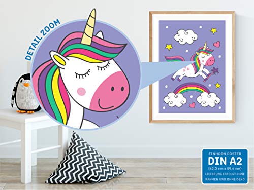 kizibi® Póster de Unicornio para habitación de niños y bebés, póster Decorativo para niñas, Unicornios, imágenes de habitación Infantil, Cuadro sin Marco