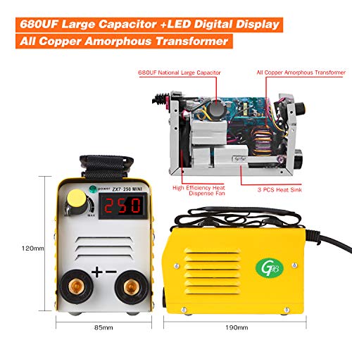 KKmoon Soldadora de arco 250Amps LCD,Máquina de soldadura,Mini soldadora eléctrica portátil antiadherente,con varillas de 2.5-3.2 mm,para soldar trabajos eléctricos