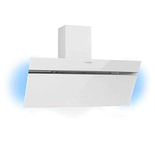 Klarstein Alina extractor de humos inclinado – 90 cm, 600 m³/h, 3 niveles, clase A, luz ambiental RGB, extracción y ventilación, táctil, luces LED, vidrio frontal, campana extractora de pared, blanco