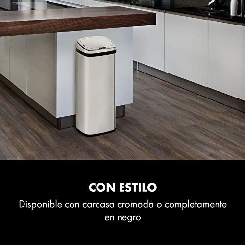 Klarstein Cleansmann cubo de la basura con sensor - 50 litros de volumen, sin tocarlo: apertura y cierre automáticos, soporte para bolsa de basura, materiales: tapadera de plástico ABS, cromo