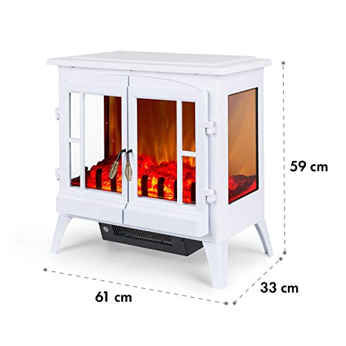 Klarstein Innsbruck Chimenea eléctrica Llama simulada - Chimenea electrónica, 1000/2000 W, para 30 m², Termostato, Función calefactora, Calefacción atenuable, Blanco