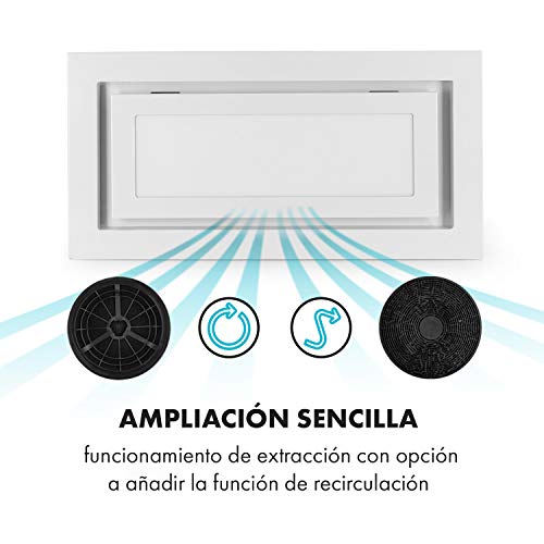 Klarstein Lumiera campana extractora de humos - 70 cm, clase A, 750 m3/h, extracción y ventilación, Touch Control, 3 niveles de potencia, filtro de grasa de aluminio, blanco