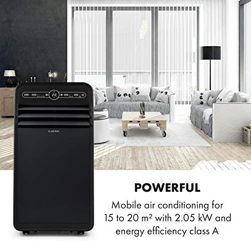 Klarstein Metrobreeze New York 7k - Aire acondicionado portátil 3 en 1, Humidificador de aire, Ventilador, 7.000 BTU/2,1 kW, 800 W de potencia, Eficiencia energética A, Temporizador, LED, Negro