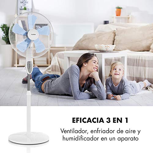 KLARSTEIN Summerjam – Ventilador Vertical, Ventilador de pie, Rotor de 41 cm Ø, 50 W, 3 velocidades, caudal de 4150 m³/h, oscilación de 80°, programable, Mando a Distancia, Altura Regulable, Blanco