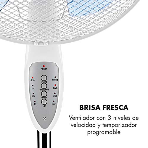 KLARSTEIN Summerjam – Ventilador Vertical, Ventilador de pie, Rotor de 41 cm Ø, 50 W, 3 velocidades, caudal de 4150 m³/h, oscilación de 80°, programable, Mando a Distancia, Altura Regulable, Blanco