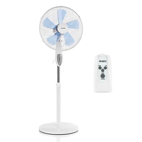 KLARSTEIN Summerjam – Ventilador Vertical, Ventilador de pie, Rotor de 41 cm Ø, 50 W, 3 velocidades, caudal de 4150 m³/h, oscilación de 80°, programable, Mando a Distancia, Altura Regulable, Blanco