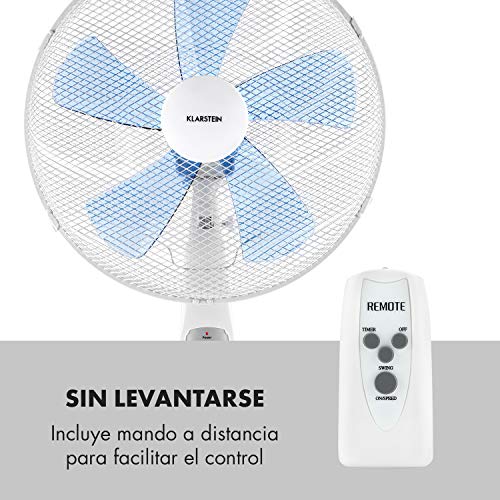 KLARSTEIN Summerjam – Ventilador Vertical, Ventilador de pie, Rotor de 41 cm Ø, 50 W, 3 velocidades, caudal de 4150 m³/h, oscilación de 80°, programable, Mando a Distancia, Altura Regulable, Blanco