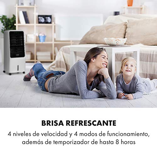 KLARSTEIN Townhouse - Enfriador de Aire, 3 en 1, Ventilador, Humidificador de Aire, 110 W, 396 m³/h, 4 Modos: Normal, Naturaleza, Noche e Inteligente, Programable 8 h, Déposito de 7 litros, Gris