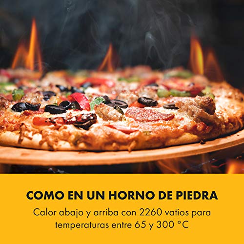 Klarstein Vesuvio II Pro horno para pizzas - 2260 W, 2 cámaras, superficie de horneado de 360 x 330 mm, temperatura de 300 °C, bandeja para migas, acero inoxidable, horno, pan y bollería, plateado