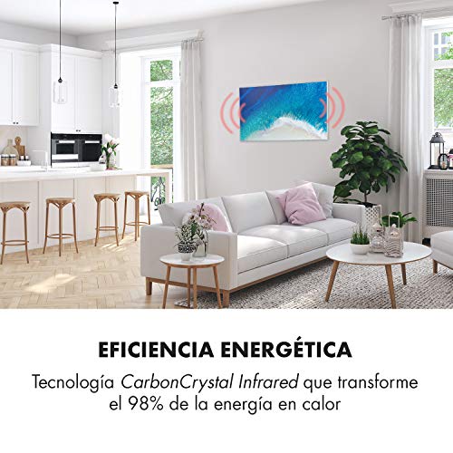 KLARSTEIN Wonderwall Air Art Strand Calefactor infrarrojo - 60 x 101 cm, 600 W, Superficie de diseño, Infrarrojos Cristal de Carbono, IR ComfortHeat, sin Ruido, Ideal alérgicos, termostato, Blanco