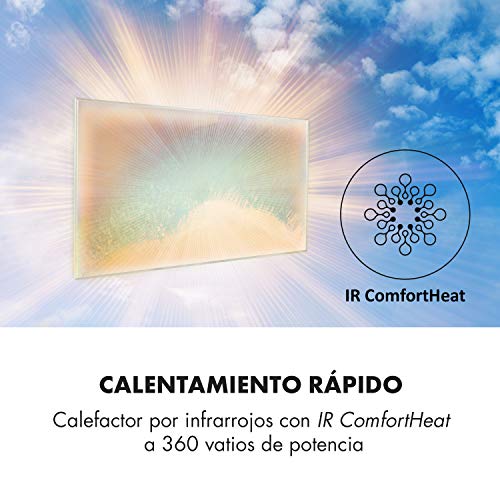 KLARSTEIN Wonderwall Air Art Strand Calefactor infrarrojo - 60 x 101 cm, 600 W, Superficie de diseño, Infrarrojos Cristal de Carbono, IR ComfortHeat, sin Ruido, Ideal alérgicos, termostato, Blanco