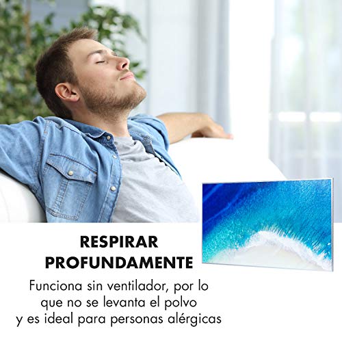 KLARSTEIN Wonderwall Air Art Strand Calefactor infrarrojo - 60 x 101 cm, 600 W, Superficie de diseño, Infrarrojos Cristal de Carbono, IR ComfortHeat, sin Ruido, Ideal alérgicos, termostato, Blanco