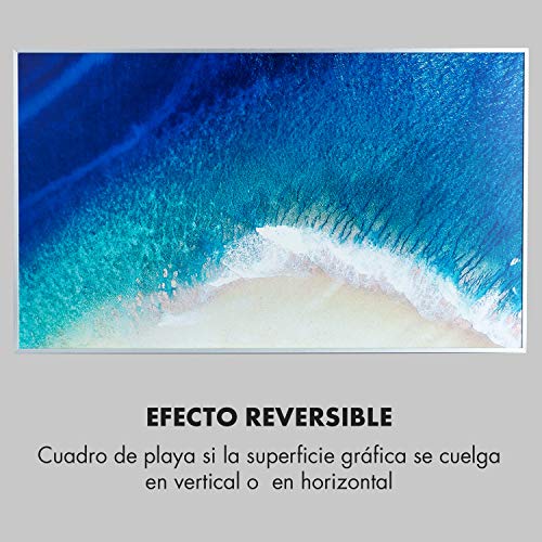 KLARSTEIN Wonderwall Air Art Strand Calefactor infrarrojo - 60 x 101 cm, 600 W, Superficie de diseño, Infrarrojos Cristal de Carbono, IR ComfortHeat, sin Ruido, Ideal alérgicos, termostato, Blanco