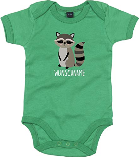 Kleckerliese Baby Body Sprüche niño niña manga corta con diseño de animales mapache Nombre personalizado Color verde. 0-3 meses