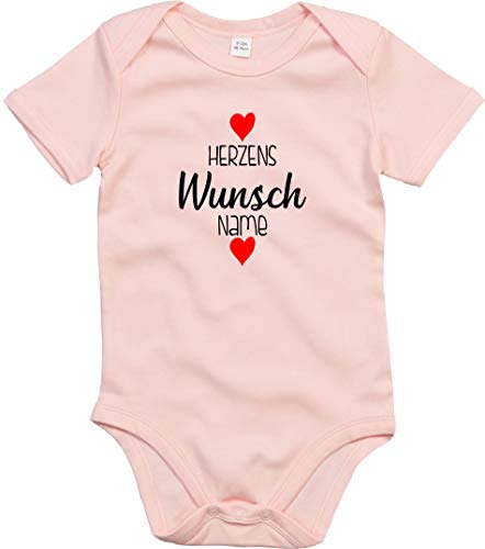 Kleckerliese Baby Body Sprüche niño niña manga corta con diseño de corazón deseo con nombre personalizado Color rosa. 0-3 meses