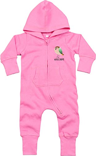 Kleckerliese - Mono para bebé, con capucha, diseño con nombre personalizado y pájaro rosa chicle 18-24 Meses