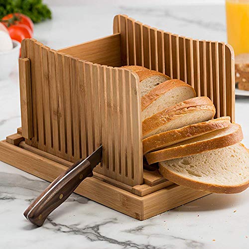 KOET - Cortador de pan plegable de bambú para rebanar pan con recogedor de migas, tabla de cortar compacta para panes, pasteles y panes, No nulo, como en la imagen, Tamaño libre