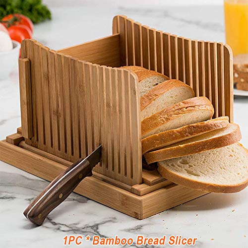 KOET - Cortador de pan plegable de bambú para rebanar pan con recogedor de migas, tabla de cortar compacta para panes, pasteles y panes, No nulo, como en la imagen, Tamaño libre