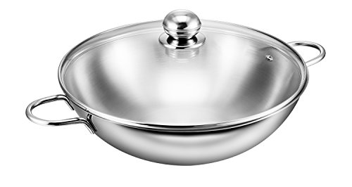 Kopf 125419 Wok Josie, Ø 32 cm, Acero Inoxidable, Incl. Tapa de Cristal