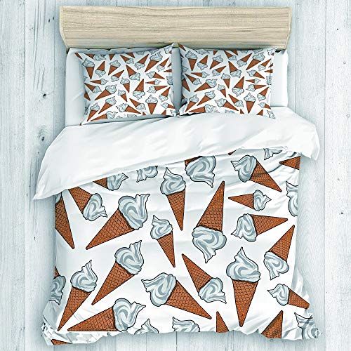 KOSALAER Bedding Juego de Funda de Edredón, Patrón de Conos cremosos Irregulares continuos para ilustración de heladerías, de Almohada de Microfibra,220 x 240cm