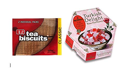 KOSKA Rose Turkish Delight 250 gr con galletas de té Eti 400 gr (PUSKEVIT-Galleta turca + Delight Combo )