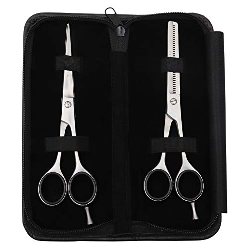 Kovira 2 Piezas Tijeras Peluqueria Profesional – 16,5cm de Largo – Afiladas Tijeras Corte Pelo y Tijeras Entresacar – Set Tijera Peluquero Acero Inoxidable para Cortes de Pelo en Casa