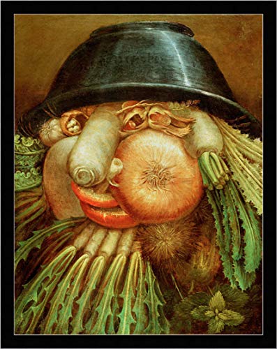 Kunst für Alle Cuadro con Marco: Giuseppe Arcimboldo G Arcimboldo The Vegetable Gardener - Impresión artística Decorativa con Marco, 65x85 cm, Negro/Canto Gris